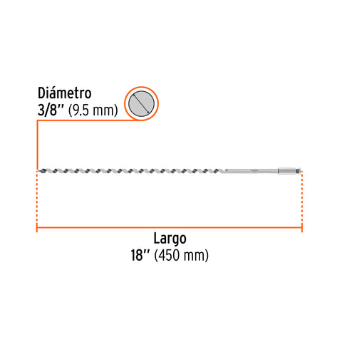 Broca auger tipo berbiquí 3/8' X 18', TRUPER | BAB-3/8X18 | 104067
