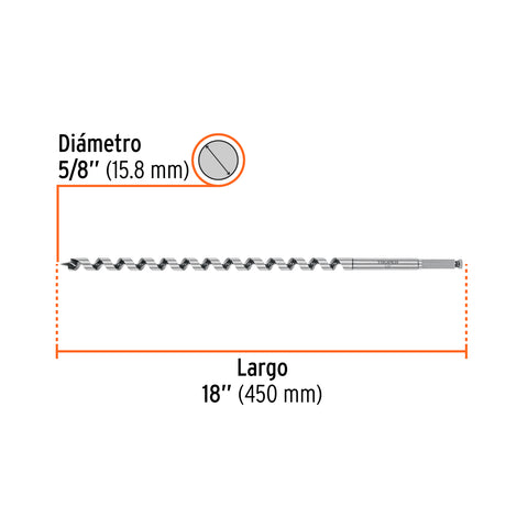 Broca auger tipo berbiquí 5/8' X 18', TRUPER | BAB-5/8X18 | 104069