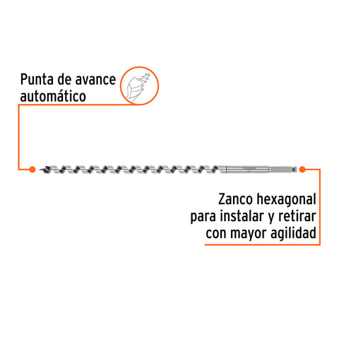Broca auger tipo berbiquí 5/8' X 18', TRUPER | BAB-5/8X18 | 104069