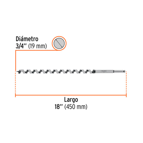 Broca auger tipo berbiquí 3/4' X 18', TRUPER | BAB-3/4X18 | 104070