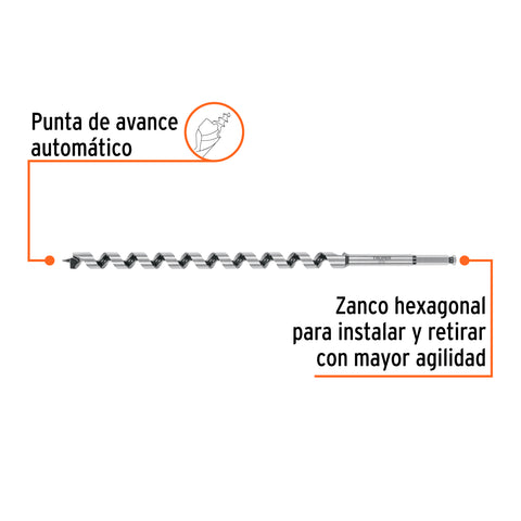Broca auger tipo berbiquí 13/16' X 18', TRUPER | BAB-13/16X18 | 104071