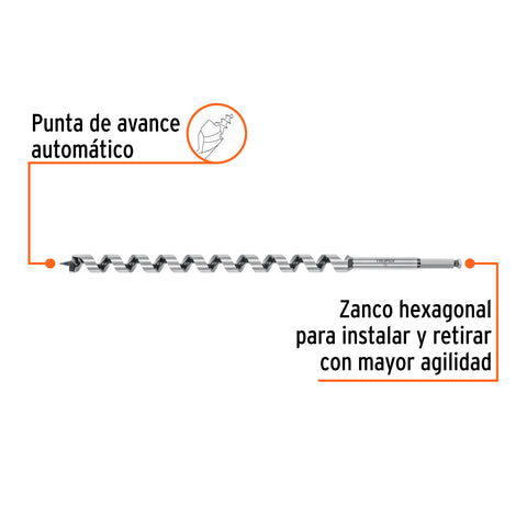 Broca auger tipo berbiquí 7/8' X 18', TRUPER | BAB-7/8X18 | 104072