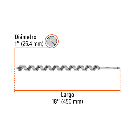 Broca auger tipo berbiquí 1' X 18', TRUPER | BAB-1X18 | 104073