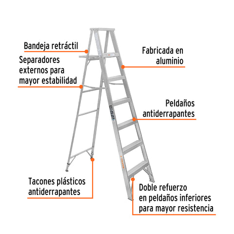 Escalera de tijera 100% aluminio tipo lll 6 peldaños, Truper | ESTA-36 | 10442