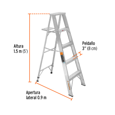 Escalera de tijera 100% aluminio tipo ll 4 peldaños, Truper | ESTA-24 | 10445