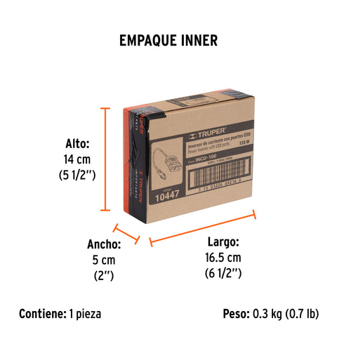 Inversor de corriente de 120 W con puertos USB, Truper | INCO-100 | 10447