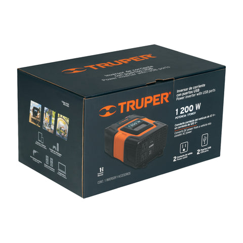 Inversor de corriente de 1200 W con puertos USB, Truper | INCO-1000 | 10491