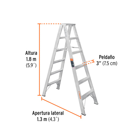 Escalera de tijera doble, tipo ll, 5 escalones, Truper | ESTD-25 | 10496