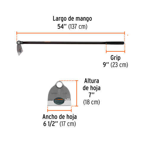 Azadón Lane No. 0 de 1.6 lb, mango de fibra 54', TRUPER | AL-0M | 10612