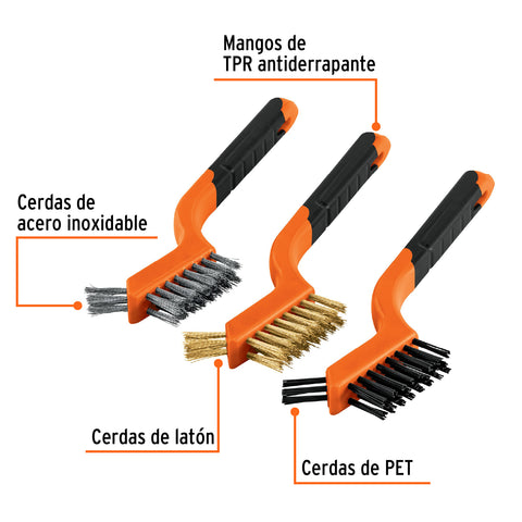 Juego de 3 mini cepillos de alambre 28 pinceles, Truper | JCEA-3 | 10652