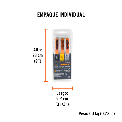 Juego de 3 mini cepillos de alambre 28 pinceles, Truper | JCEA-3 | 10652