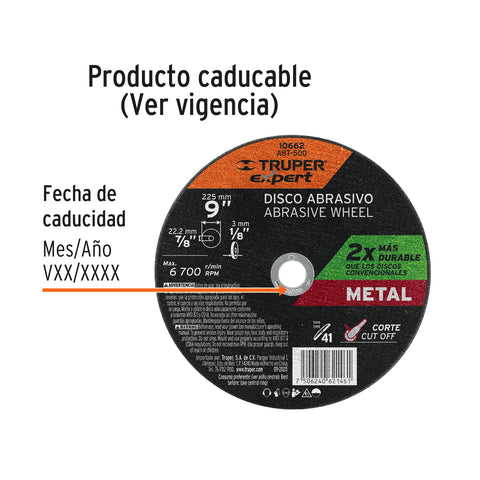 Disco para corte de metal, tipo 41, diámetro 9' Expert | ABT-500 | 10662