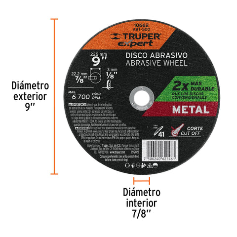 Disco para corte de metal, tipo 41, diámetro 9' Expert | ABT-500 | 10662