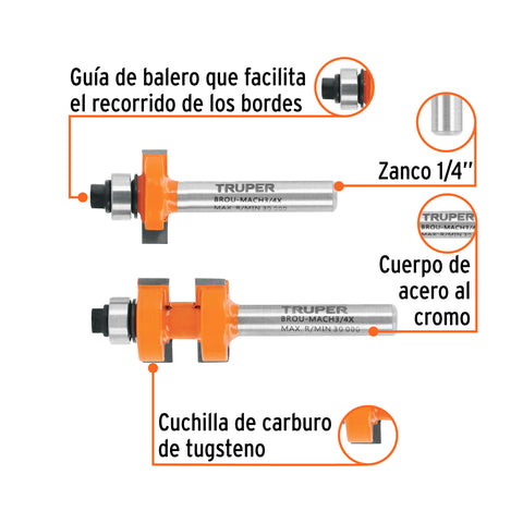 Juego de machimbrador, 3/4', con balero, Truper | BROU-MACH3/4X | 10671