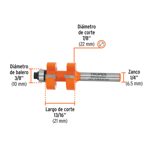 Juego de machimbrador, 7/8', con balero, Truper | BROU-MACH7/8X | 10672