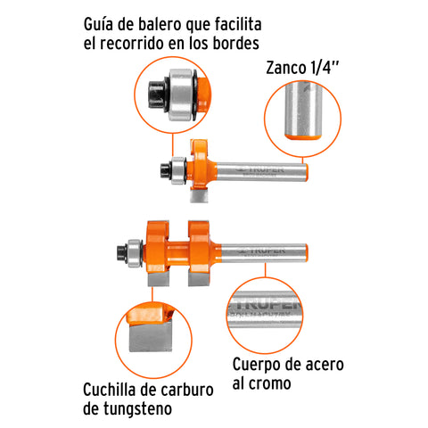 Juego de machimbrador, 7/8', con balero, Truper | BROU-MACH7/8X | 10672