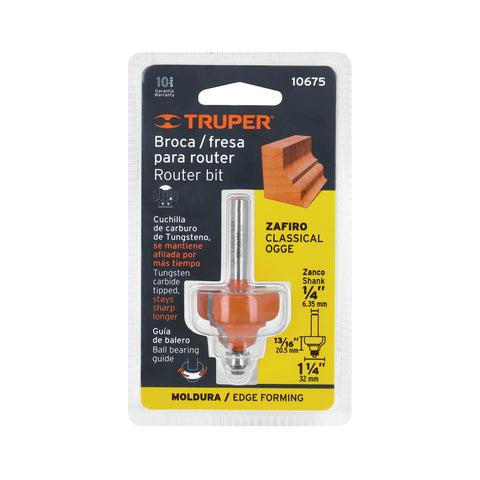 Broca para router, zafiro, 1-1/4', con balero, Truper | BROU-Z1-1/4X | 10675