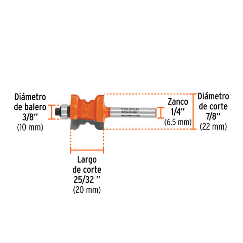 Broca para router, collarin, 7/8' con balero, Truper | BROU-CO-7/8X | 10677
