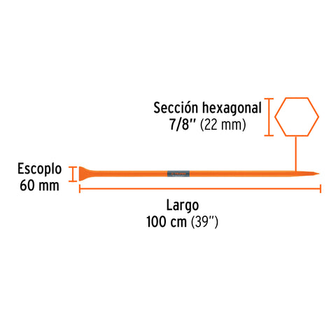 Barreta de punta de 7/8' x 100 cm, escoplo 60 mm, Truper | BAP-100 | 10750