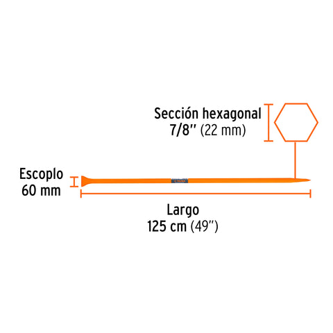 Barreta de punta de 7/8' x 125 cm, escoplo 60 mm, Truper | BAP-125 | 10753