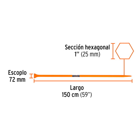 Barreta de punta de 1'x150 cm, escoplo 72 mm,Truper | BAP-150 | 10756