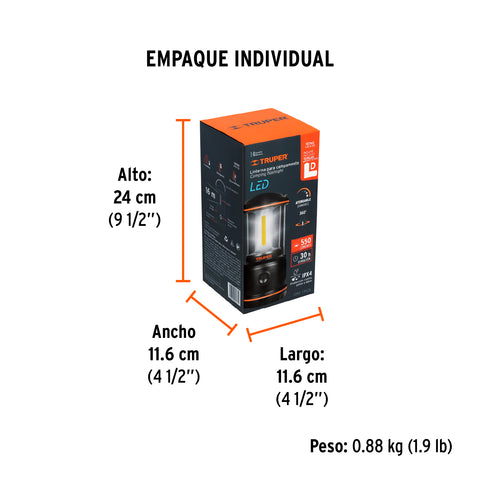 Linterna de LED para campamento, tipo farol, de Pilas 3 D | LACA-3D | 10760