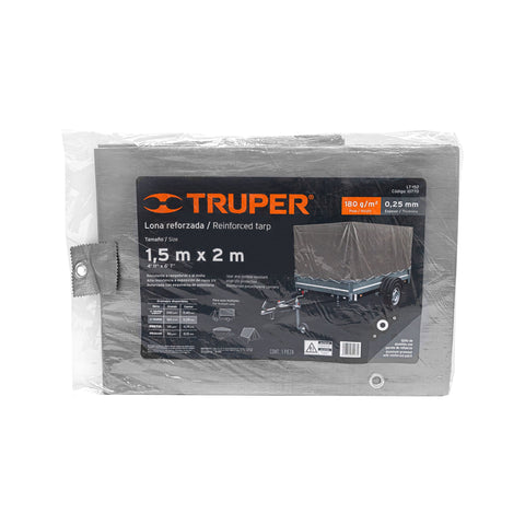Lona de polietileno reforzada 1.5x2 m, gris, 180g/m2, TRUPER | LT-152 | 10770