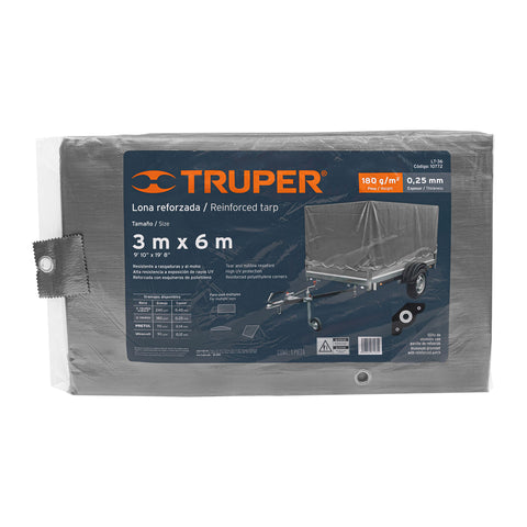 Lona de polietileno reforzada 3 x 6 m, gris, 180g/m2, TRUPER | LT-36 | 10772