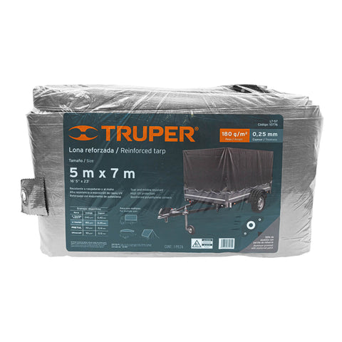 Lona de polietileno reforzada 5 x 7 m, gris, 180g/m2, TRUPER | LT-57 | 10776