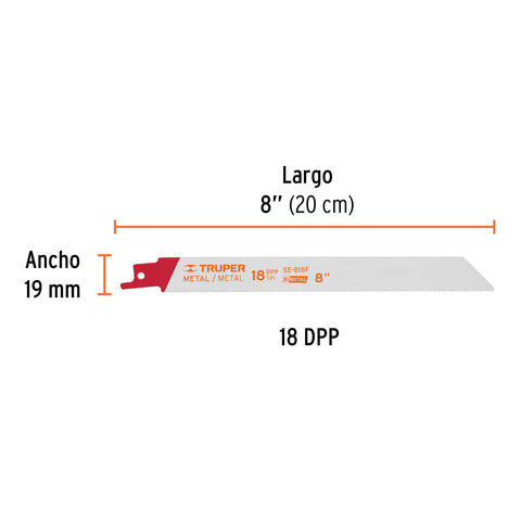 Blíster con 2 seguetas sierra sable 8' 18 DPP para metal | SE-818F | 10798