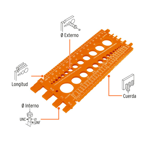 Regleta medidora de tuercas y tornillos, std y mm, TRUPER | REGLA-22 | 10811