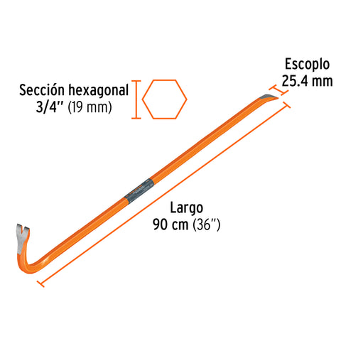 Barreta de uña de 3/4' x 90 cm, Truper | BU-90 | 10862