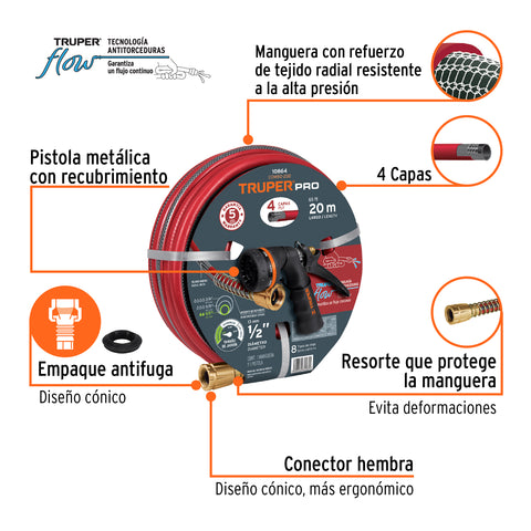 Combo manguera MAN-20X1/2X y pistola de riego PR-208, Truper | COMBO-200 | 10864