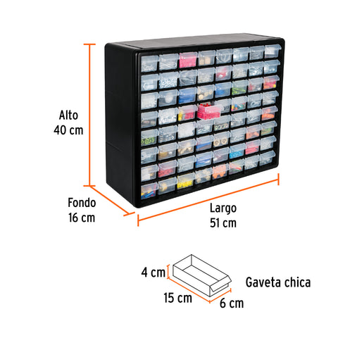 Organizador con 64 gavetas, Truper | ORG-64 | 10895