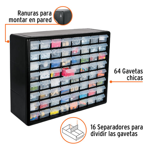 Organizador con 64 gavetas, Truper | ORG-64 | 10895