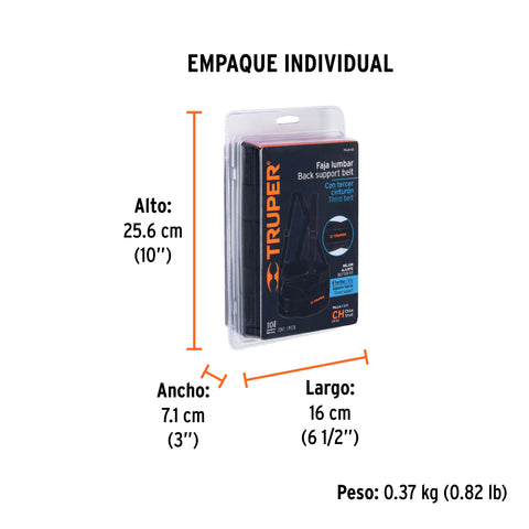 Faja lumbar con tercer cinturón, talla CH, Truper | FAJA-SX | 10955