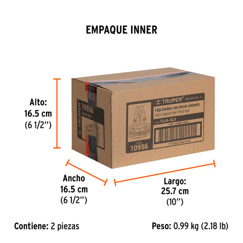 Faja lumbar con tercer cinturón, talla XG, Truper | FAJA-XLX | 10956