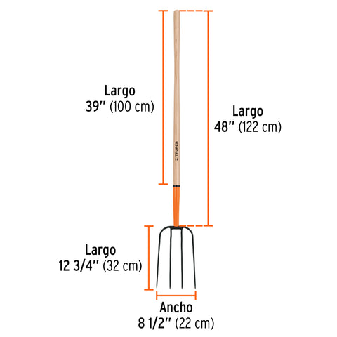 Bieldo para paja, 4 dientes, mgo largo 48', TRUPER | BPJ-4 | 11003
