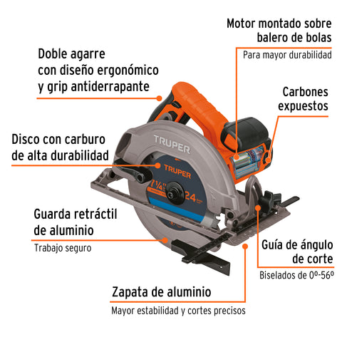 Sierra circular 7-1/4', 1750W, TRUPER PRO | SICI-7-1/4A3 | 11004