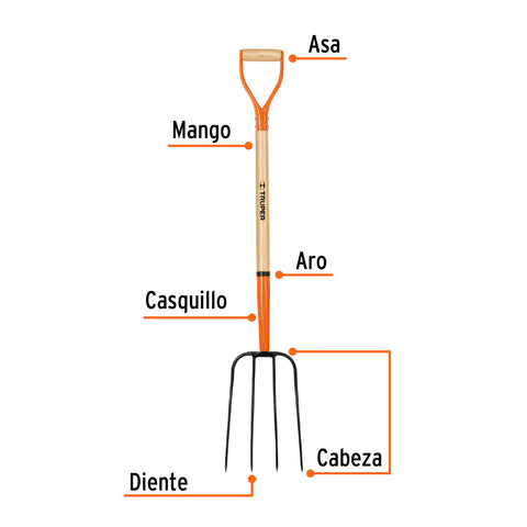 Bieldo para paja, 4 dientes, mgo 34', puño 'Y', TRUPER | BPJ-4C | 11012