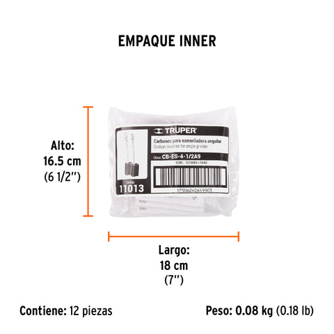 Bolsa con 2 carbones de repuesto para ESMA-4-1/2A9, TRUPER | CB-ES-4-1/2A9 | 11013
