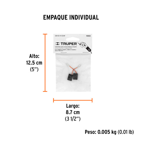 Bolsa con 2 carbones de repuesto para ESMA-4-1/2A9, TRUPER | CB-ES-4-1/2A9 | 11013