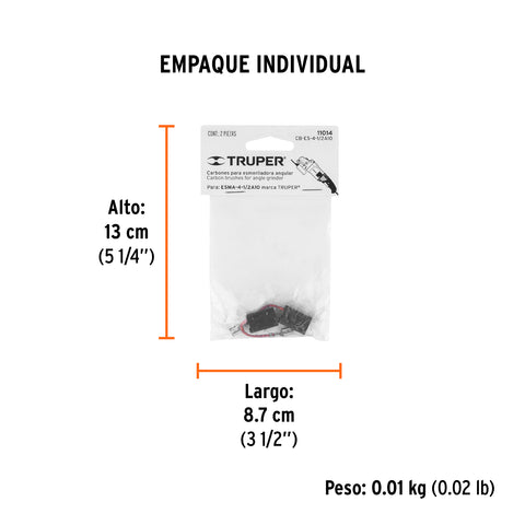 Bolsa con 2 carbones de repuesto para ESMA-4-1/2A10, TRUPER | CB-ES-4-1/2A10 | 11014