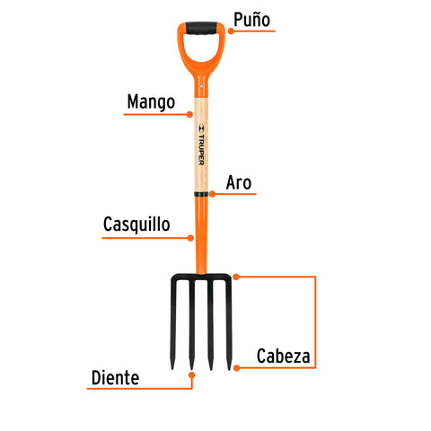 Bieldo para jardín, 4 dientes, mgo 29', puño 'Y', TRUPER | BJ-4P | 11018