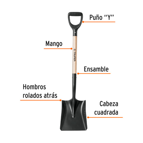 Pala cuadrada T-1000, puño 'Y', Truper | PCY-PE | 11039