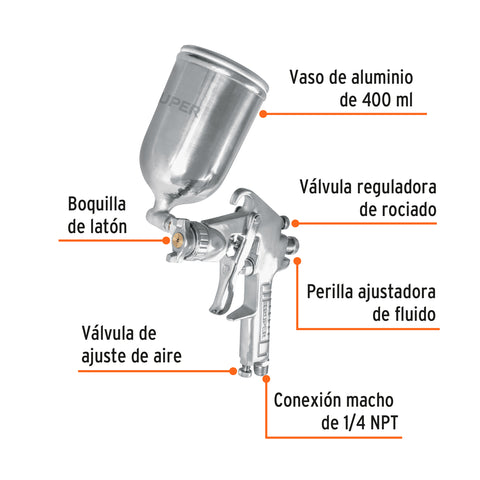 Pistola para pintar LVMP vaso aluminio, 1.4 mm, TRUPER | PIPI-420 | 11095
