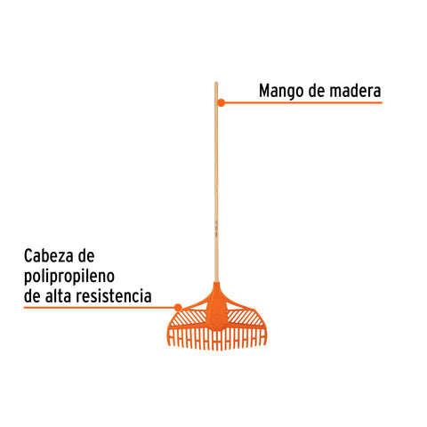 Escoba plástica para jardín, flexible, 23 dientes, mango 48' | EP-23X | 11107