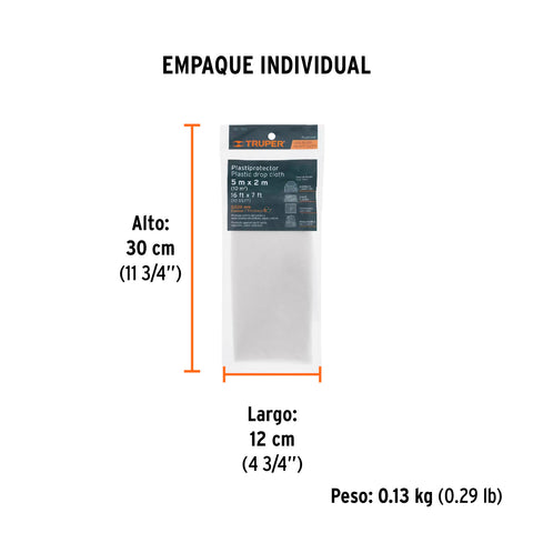 Plastiprotector 5 x 2 m, uso rudo, Truper | PLAP-10R | 11108
