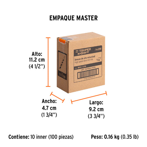 Broca HSS 1/16' Trugold para metal, Truper Expert | BAV-1/16 | 11110