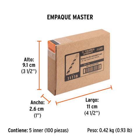 Broca HSS 1/8' Trugold para metal, Truper Expert | BAV-1/8 | 11118